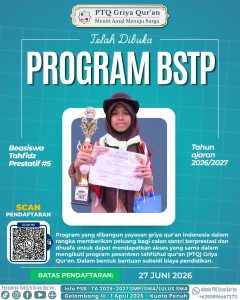 Read more about the article PENDAFTARAN SANTRI BSTP TAHUN AJARAN 2026/2027