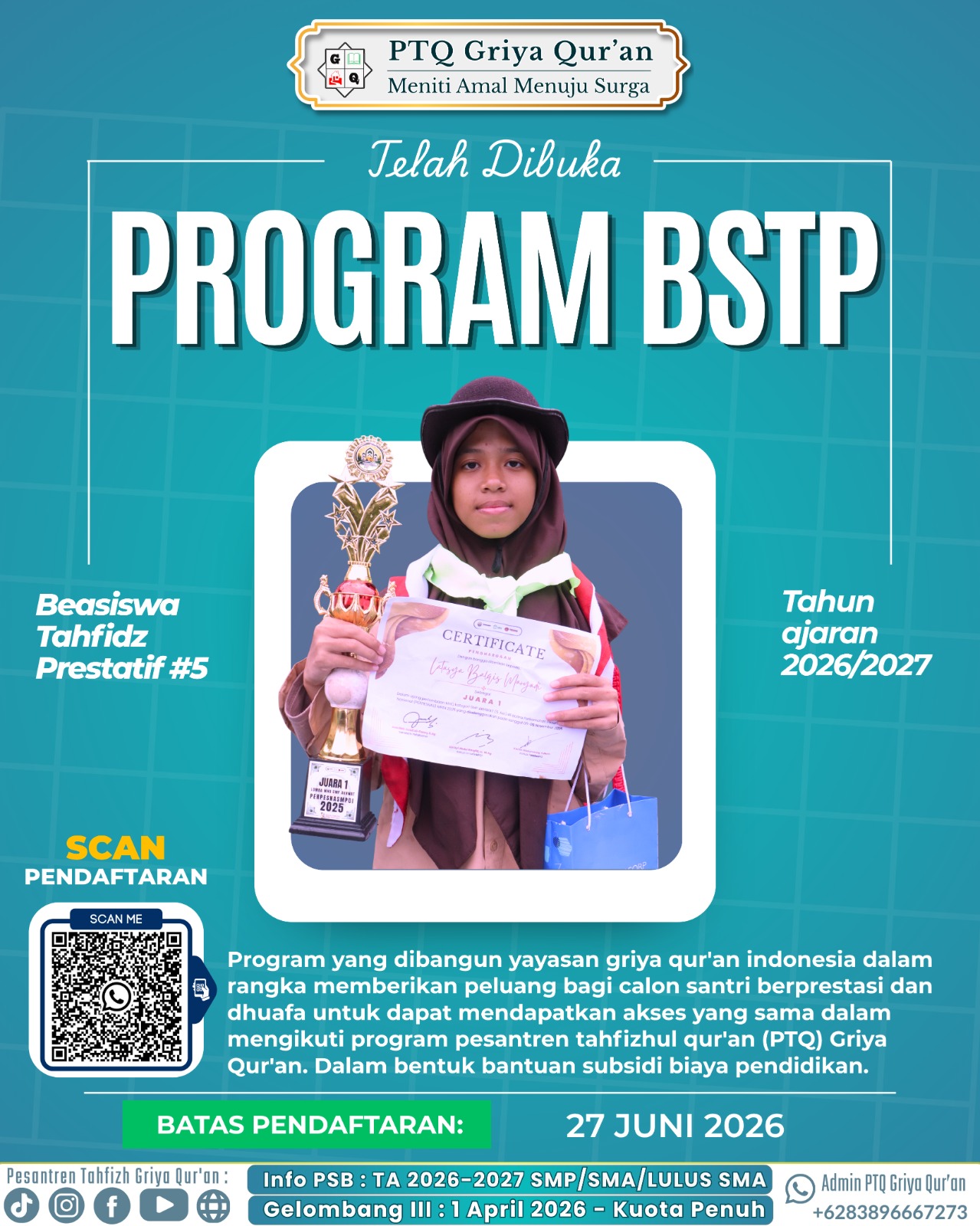 Read more about the article PENDAFTARAN SANTRI BSTP TAHUN AJARAN 2026/2027